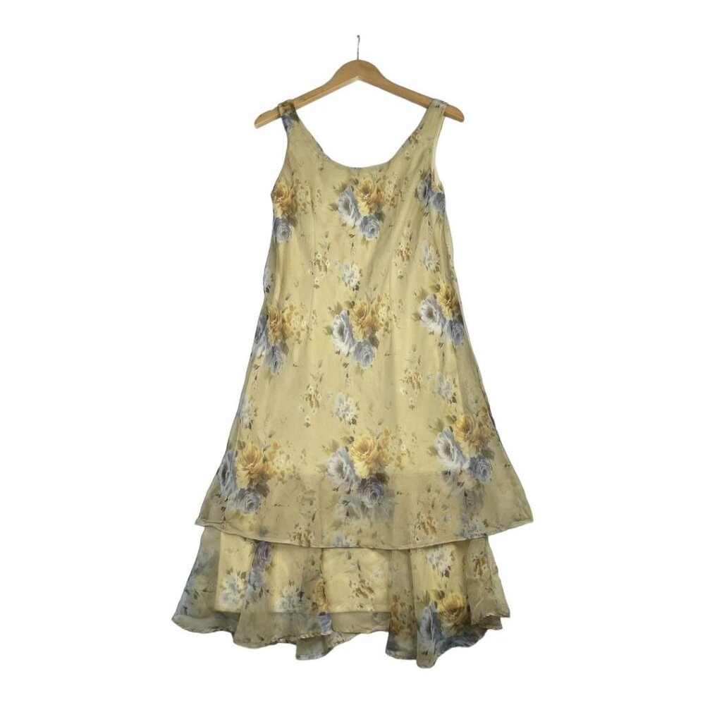 MSK Vintage Floral Print FairyCore Sleeveless Dress size 10 Yellow
